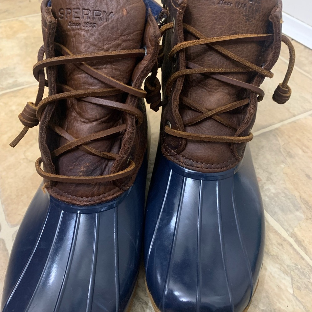 Sperry Women's Salt Water Leather Duck Boots Rubber Waterproof Size 9 Black